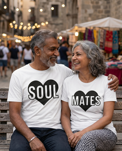 Matching Soul Mates Couple Shirts, Personalized Heart T-Shirt Set, Custom Anniversary Gift for Husband Wife, Valentines Day Apparel