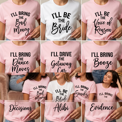 Custom Bachelorette Party Shirts, Funny Bride Squad T-Shirts,Personalized Bridesmaid Gifts, Matching Party Tees, Funny Wedding Party Shirts