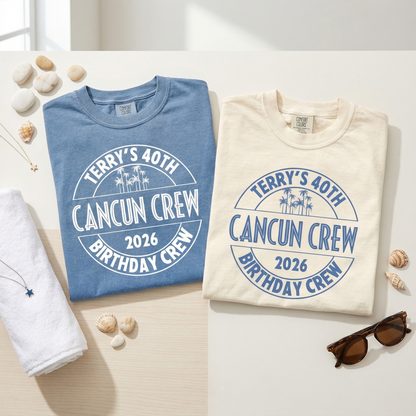 Custom Birthday Cancun Trip Shirt, Personalized Birthday Crew Tee, Cancun 2026 Vacation Shirts, Matching Beach Birthday Squad