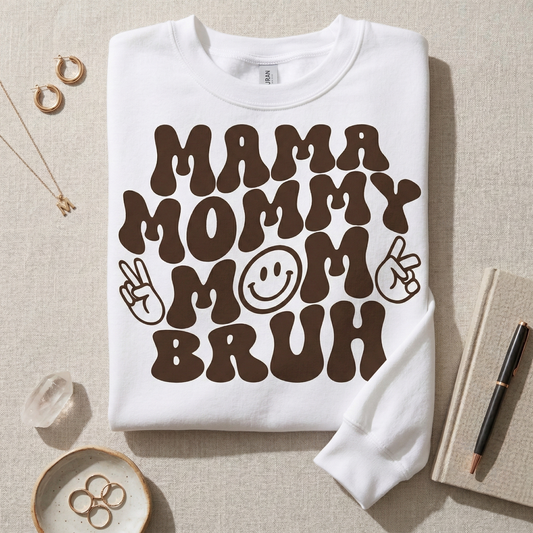 Mama Mommy Mom Bruh Sweatshirt, Funny Mom Life Shirt, Retro Groovy Mother's Day Gift, Sarcastic Boy Mom Tee, Cool Mama Graphic Crewneck
