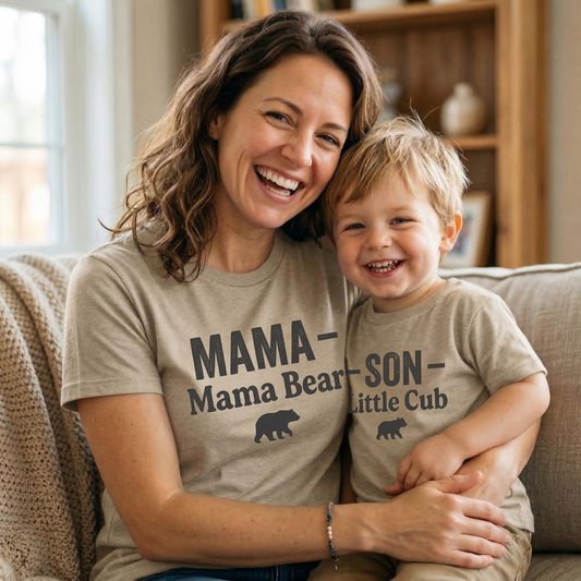 Mama Bear and Little Cub Matching Shirt Set | Mother and Son Matching Outfits | New Mom Gift | Boho Mama T-Shirt | Toddler Boy Bear Shirt | Set of 2