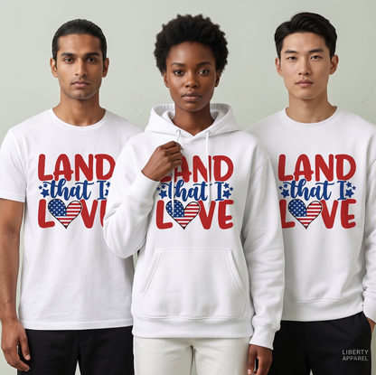 Custom Land That I Love Shirt, Patriotic 4th of July Hoodie, Independence Day Sweatshirt, USA Heart Stars Apparel