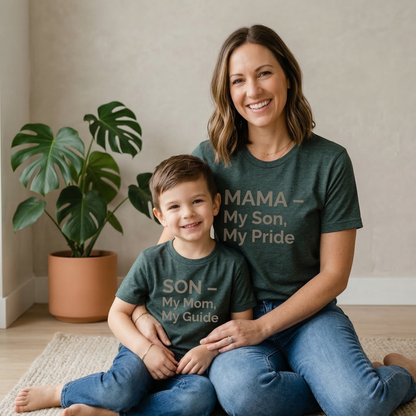 My Pride and My Guide Matching Shirt Set | Mother and Son Outfits | Mama and Me Matching Tees | Dark Heather Grey Mom Son Gift | Set of 2