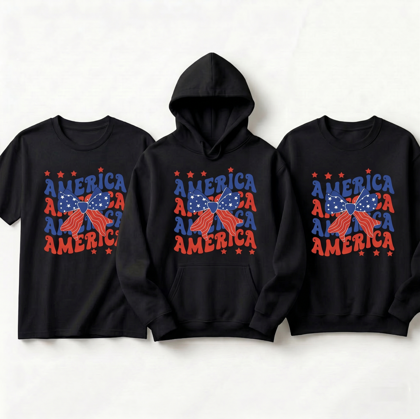 Custom Retro America Bow Hoodie, Personalized Patriotic Coquette Sweatshirt, American Flag Ribbon Gift, Custom USA Vacation Apparel