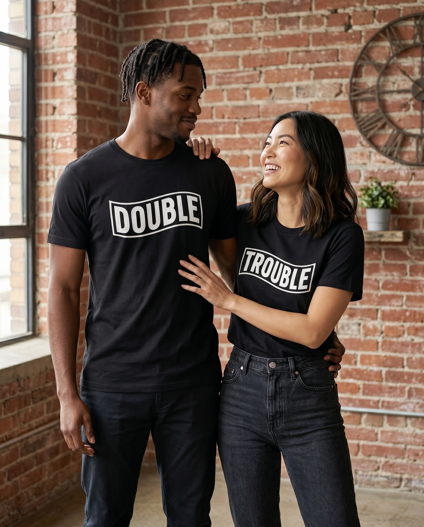 Matching Double Trouble Shirts, Custom Best Friend T-Shirt Set, Personalized Twin Outfits, Funny Couple Hoodies, Gift for Bestie