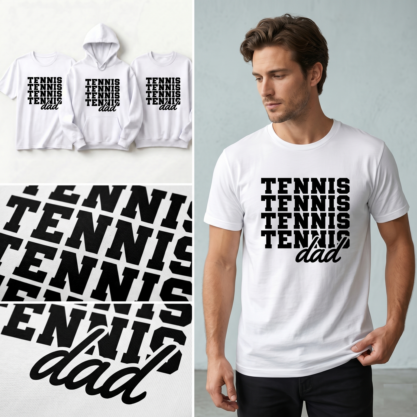 Custom Tennis Dad Sweatshirt, Personalized Sports Dad Shirt, Retro Stacked Text Crewneck, Gift for Tennis Player, Tennis Lover Pullover