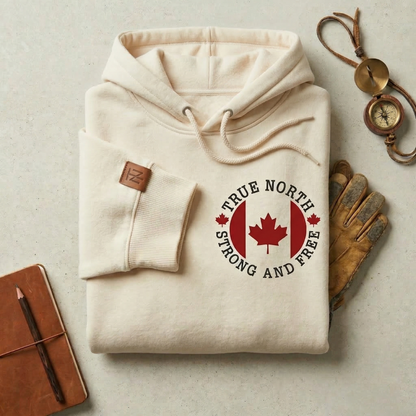 True North Strong and Free Hoodie, Vintage Canada Flag Sweatshirt, Canadian Gifts, Retro Maple Leaf Pullover, Canada Day Apparel