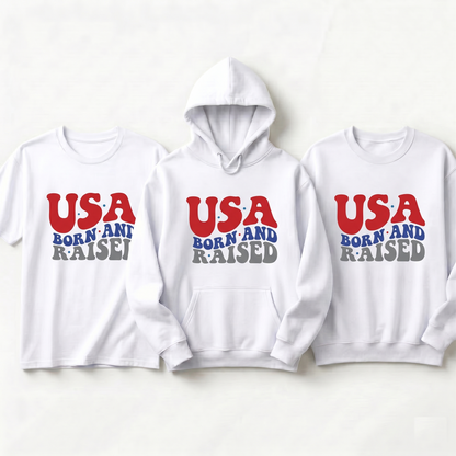USA Born and Raised Shirt, Custom Retro 4th of July Hoodie, Personalized Patriotic Sweatshirt, American Pride Gift, Vintage Style USA Tee