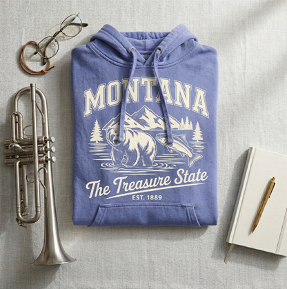 Custom Montana Hoodie - Vintage Treasure State Sweatshirt - Retro MT 1889 Est. Pullover - Personalized Montana Gift