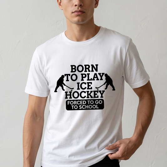 Custom Hockey Hoodie , Born To Play Ice Hockey Forced To Go To School Shirt, Personalized Hockey Player Sweatshirt, Funny Hockey Youth Gift