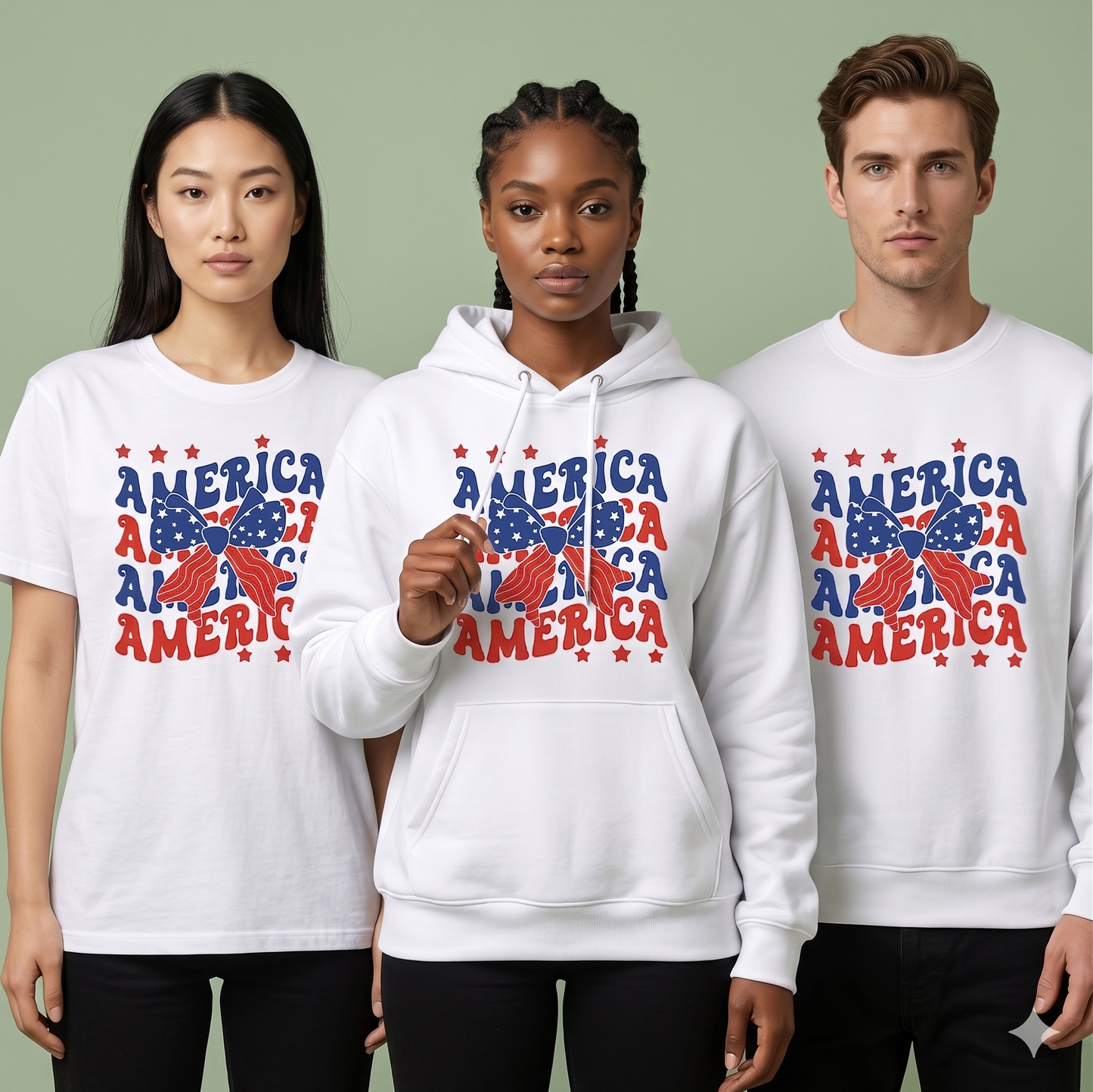 Custom Retro America Bow Hoodie, Personalized Patriotic Coquette Sweatshirt, American Flag Ribbon Gift, Custom USA Vacation Apparel