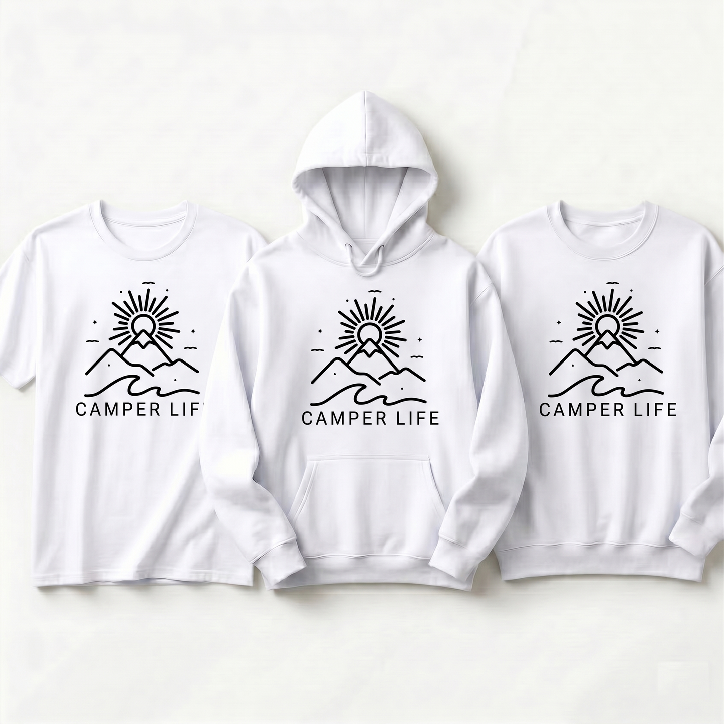 Custom Camper Life Hoodie, Minimalist Mountain & Wave Sweatshirt, Adventure T-Shirt | Personalized Camping Gift | Nature Lover Apparel