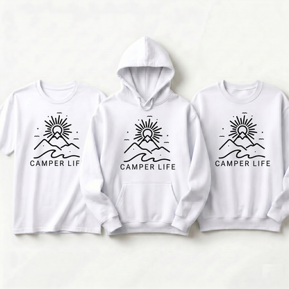 Custom Camper Life Hoodie, Minimalist Mountain & Wave Sweatshirt, Adventure T-Shirt | Personalized Camping Gift | Nature Lover Apparel