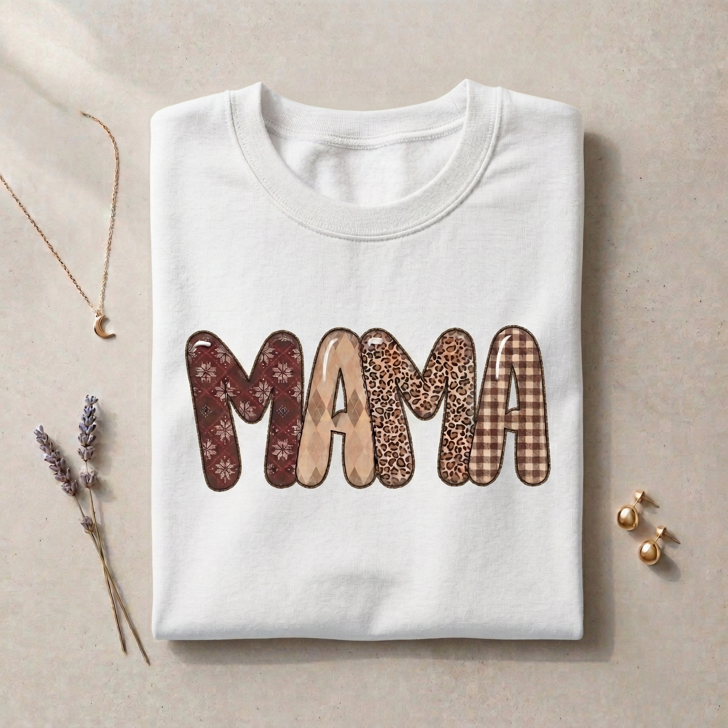 Mama Sweatshirt | Leopard Plaid Snowflake Pattern Crewneck, Cozy New Mom Gift