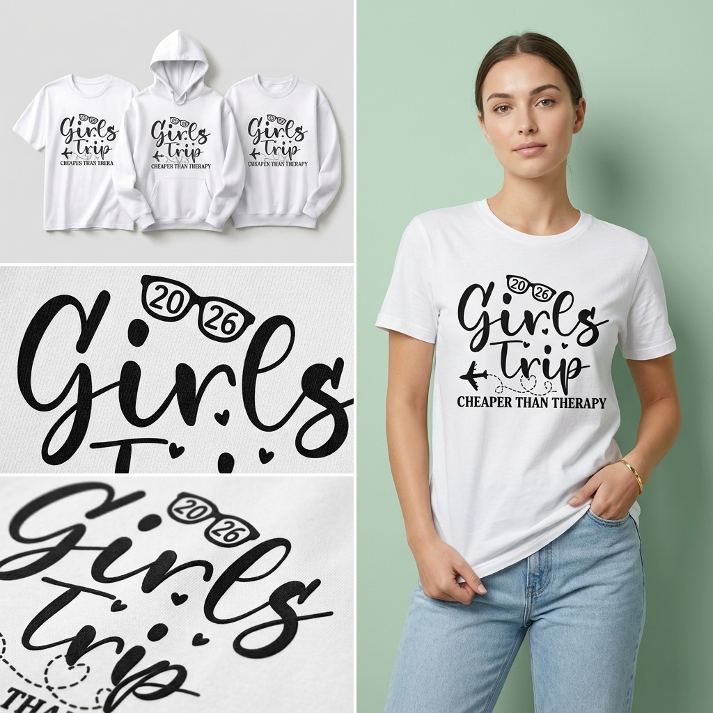 Custom Girls Trip 2026 Shirt, Cheaper Than Therapy Vacation Hoodie, Personalized Matching Group Trip Sweatshirt, Girls Weekend Gift