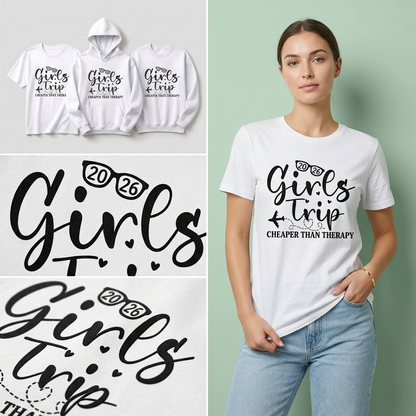 Custom Girls Trip 2026 Shirt, Cheaper Than Therapy Vacation Hoodie, Personalized Matching Group Trip Sweatshirt, Girls Weekend Gift