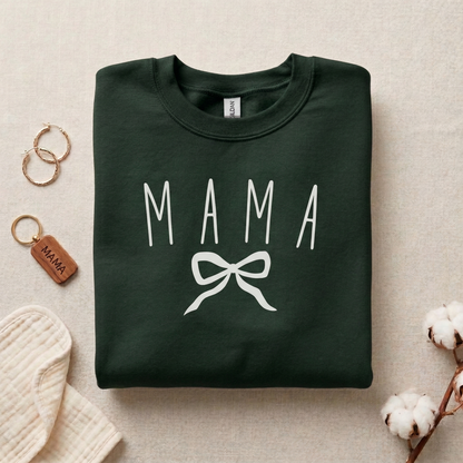 Mama Bow Sweatshirt, Minimalist Coquette Crewneck, Maroon Pullover for Mom