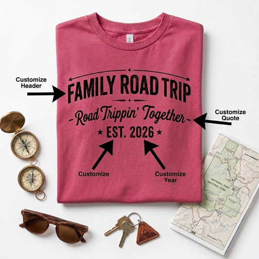 Custom Family Road Trip Shirt, Personalized Vacation Tee, Vintage Road Trippin' Together (2026)