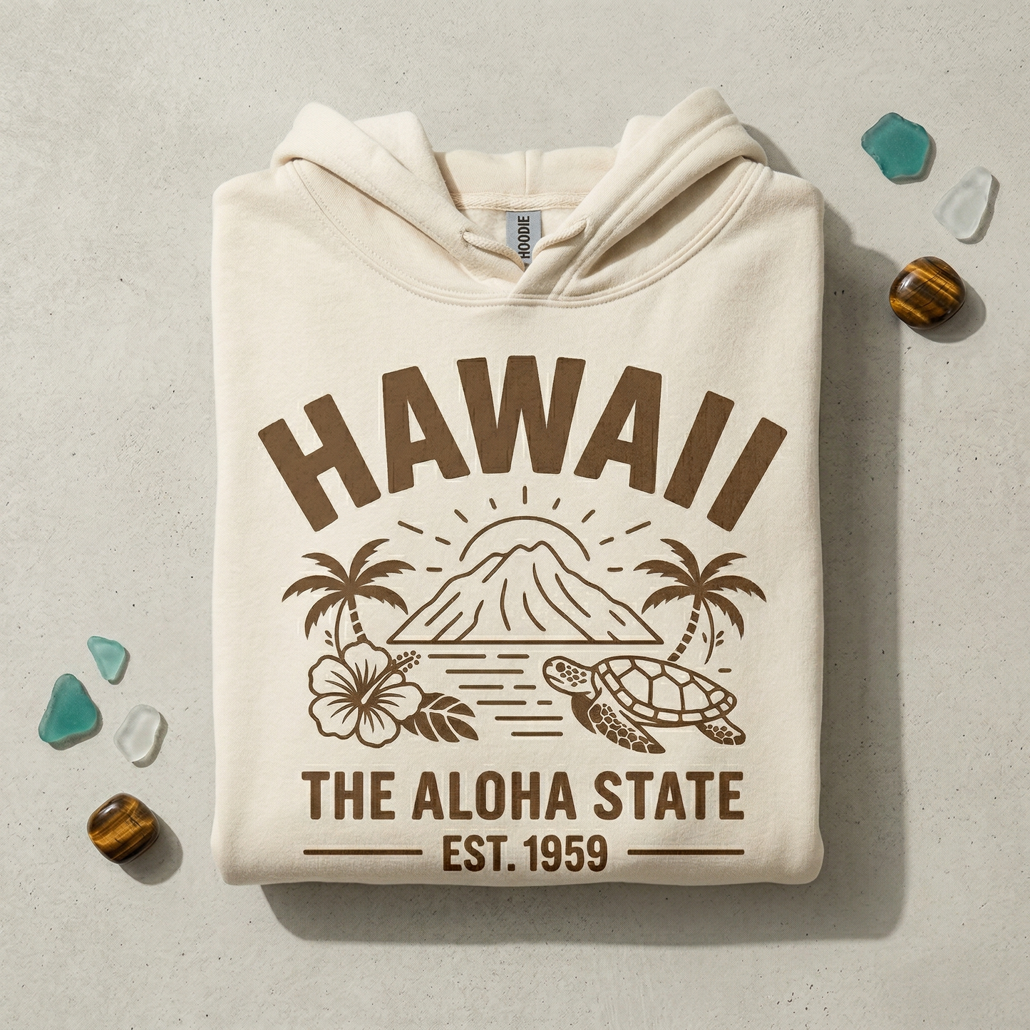 Custom Hawaii Hoodie | Vintage Aloha State Sweatshirt | Retro Sea Turtle Graphic Pullover | Personalized Tropical Vacation Gift | Beach Boho
