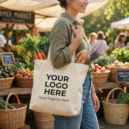 Custom Canvas Tote Bag with Personalized Logo and Text, Eco-Friendly Reusable Grocery Bag, Bespoke Aesthetic Handbag, Custom Business Logo