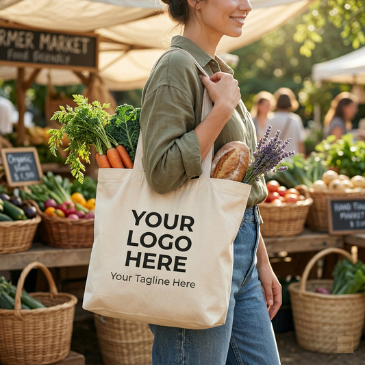 Custom Canvas Tote Bag with Personalized Logo and Text, Eco-Friendly Reusable Grocery Bag, Bespoke Aesthetic Handbag, Custom Business Logo