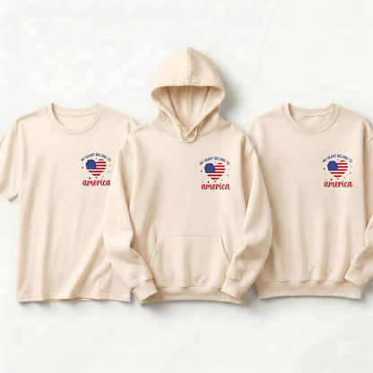 Custom My Heart Belongs To America Shirt, Personalized USA Flag Heart Hoodie, Patriotic 4th of July Sweatshirt, American Pride Gift, USA Tee