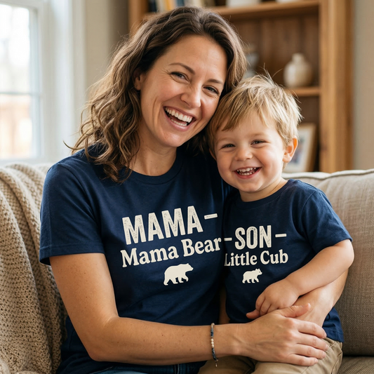 Mama Bear and Little Cub Matching Shirt Set | Mother and Son Matching Outfits | New Mom Gift | Boho Mama T-Shirt | Toddler Boy Bear Shirt | Set of 2