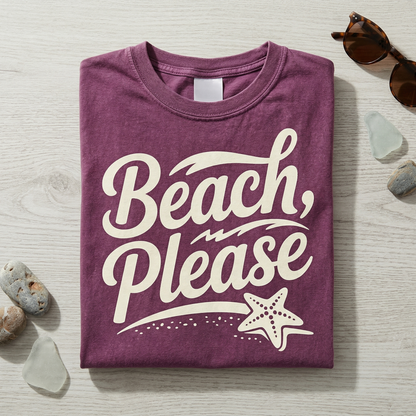 Custom Beach Please Shirt, Retro Summer Vacation Tee, Funny Beach T-Shirt, Personalized Girls Trip Shirt, Starfish Ocean Lover Gift