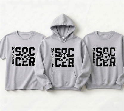 Custom Soccer Mascot Hoodie, Personalized Soccer Team Shirt, Varsity Soccer Sweatshirt, Custom School Spirit Wear, Soccer Player Gift