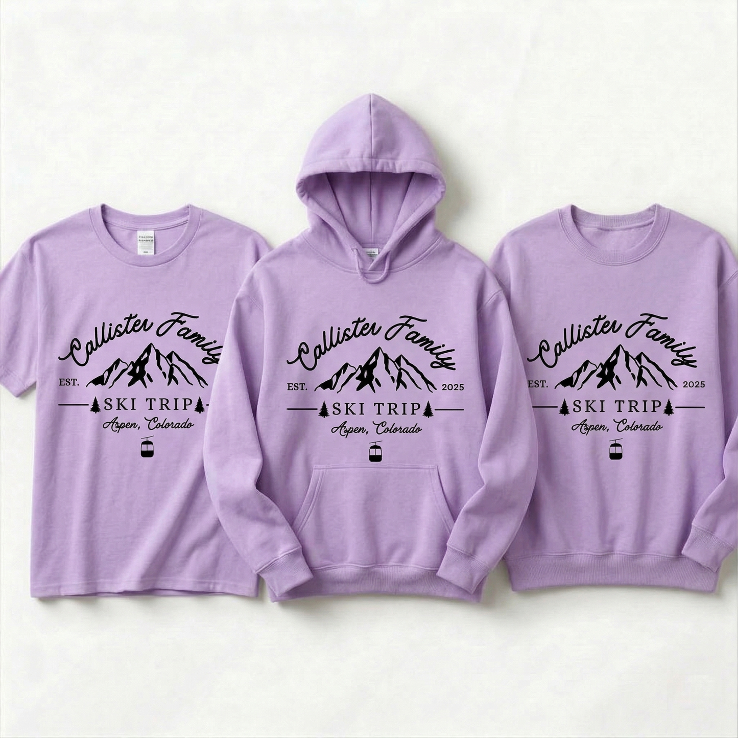 Custom Family Ski Trip Shirts | Personalized Matching Winter Vacation Hoodies | Mountain Crewneck Sweatshirt | Group Ski Apparel