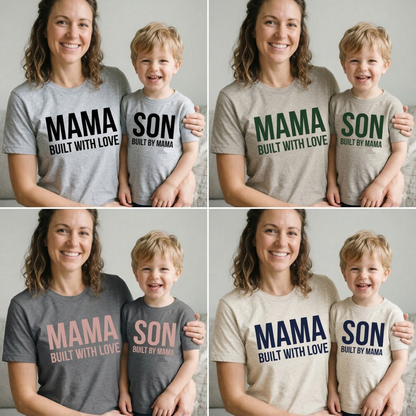 Mama & Son Matching Shirts – Built With Love / Built By Mama – Mommy and Me Matching T-Shirts – Boy Mom Gift – Mother Son Outfit