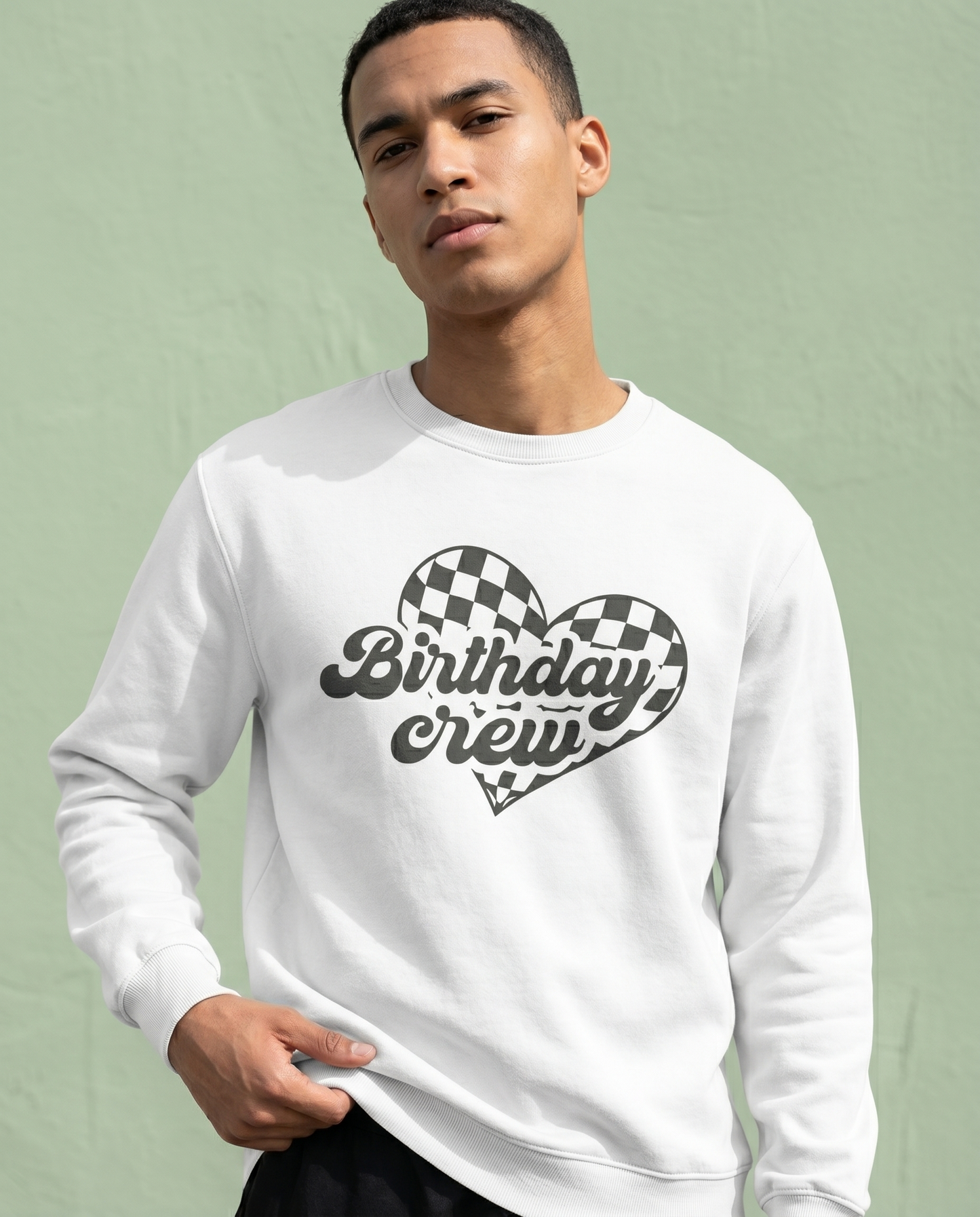 Personalized Birthday Party Sweatshirt, Matching Birthday Trip Shirts, Groovy Heart Birthday Crew Tee, Checkered Birthday Squad Outfits