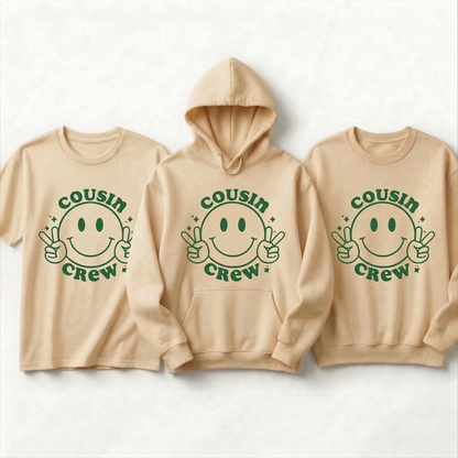 Custom Cousin Crew Shirt | Retro Smiley Face Matching Family Hoodies | Personalized Peace Sign Cousin Crew Sweatshirt | Trendy Family Gift