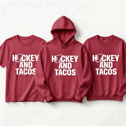 Custom Hockey and Tacos Hoodie, Funny Hockey Shirt with Name, Personalized Hockey Player Gift, Hockey Taco Lover Sweatshirt