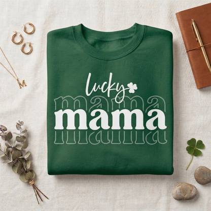 Lucky Mama Sweatshirt, St Patrick's Day Clover Crewneck, Irish Mom Apparel