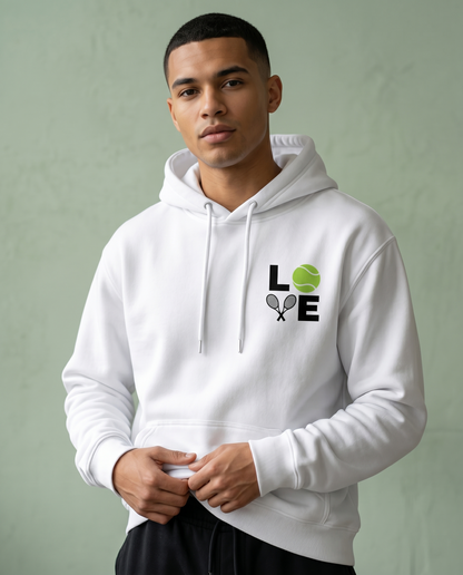 Custom Tennis LOVE Sweatshirt, Minimalist Tennis Ball Hoodie, Personalized T-Shirt, Tennis Team Apparel, Cute Tennis Gift for Her or Him