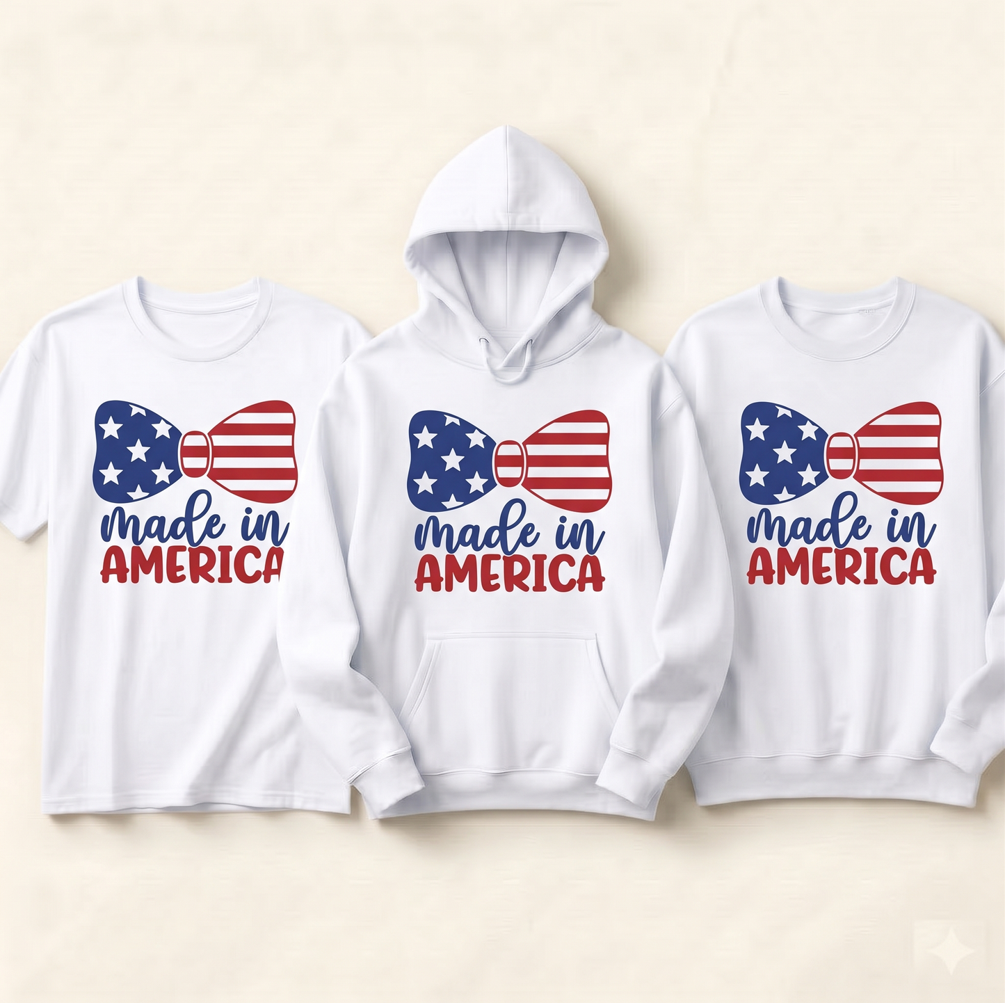 Custom Made in America Shirt, Patriotic Bow 4th of July Hoodie, USA Independence Day Sweatshirt,  Retro American Pride Apparel