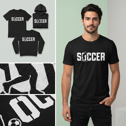 Custom Soccer Shirt with Player Silhouette, Personalized Soccer Team Hoodie, College Style Soccer Sweatshirt, Custom Text Football Fan Gift
