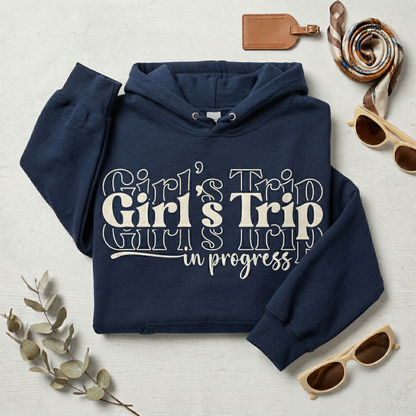 Girl's Trip In Progress Shirt, Custom Bachelorette Party Tee, Retro Weekend Shirt, Personalized Group Vacation Top, Aesthetic Bestie Shirts