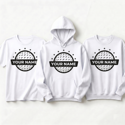 Custom Name Golf Shirt, Personalized Retro Golf Ball Hoodie, Minimalist Golfer Gift Sweatshirt, Vintage Country Club Apparel, Custom Tee