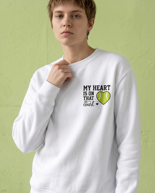 Custom My Heart is on That Court Hoodie, Personalized Tennis Mom Shirt, Tennis Player Gift, Game Day Tennis Sweatshirt, Sports Mom Apparel