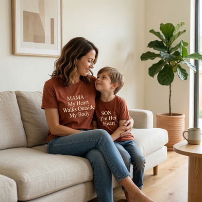 My Heart Walks Outside My Body Matching Set | Mother and Son T-Shirts | Sentimental Mom Gift | Gift for New Mother | Set of 2