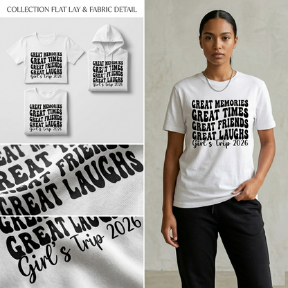 Custom Girls Trip 2026 Shirt, Great Memories Great Times Retro Sweatshirt, Personalized Matching Vacation Hoodie, Girls Weekend Group Tee