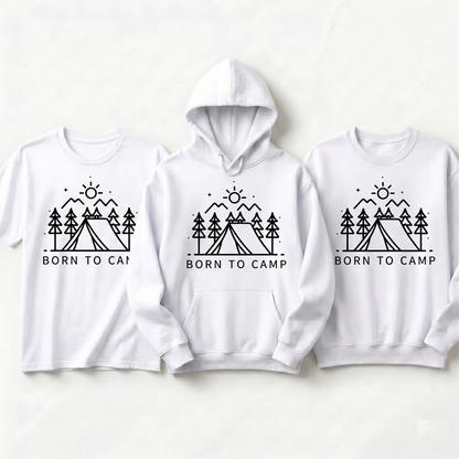 Born To Camp Sweatshirt, Custom Camping Hoodie, Personalized Outdoors Shirt, Minimalist Adventure Tee, Matching Family Camping Trip Gift