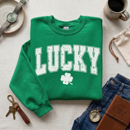Vintage Style Lucky Shamrock Sweatshirt, St Patrick's Day Clover Crewneck