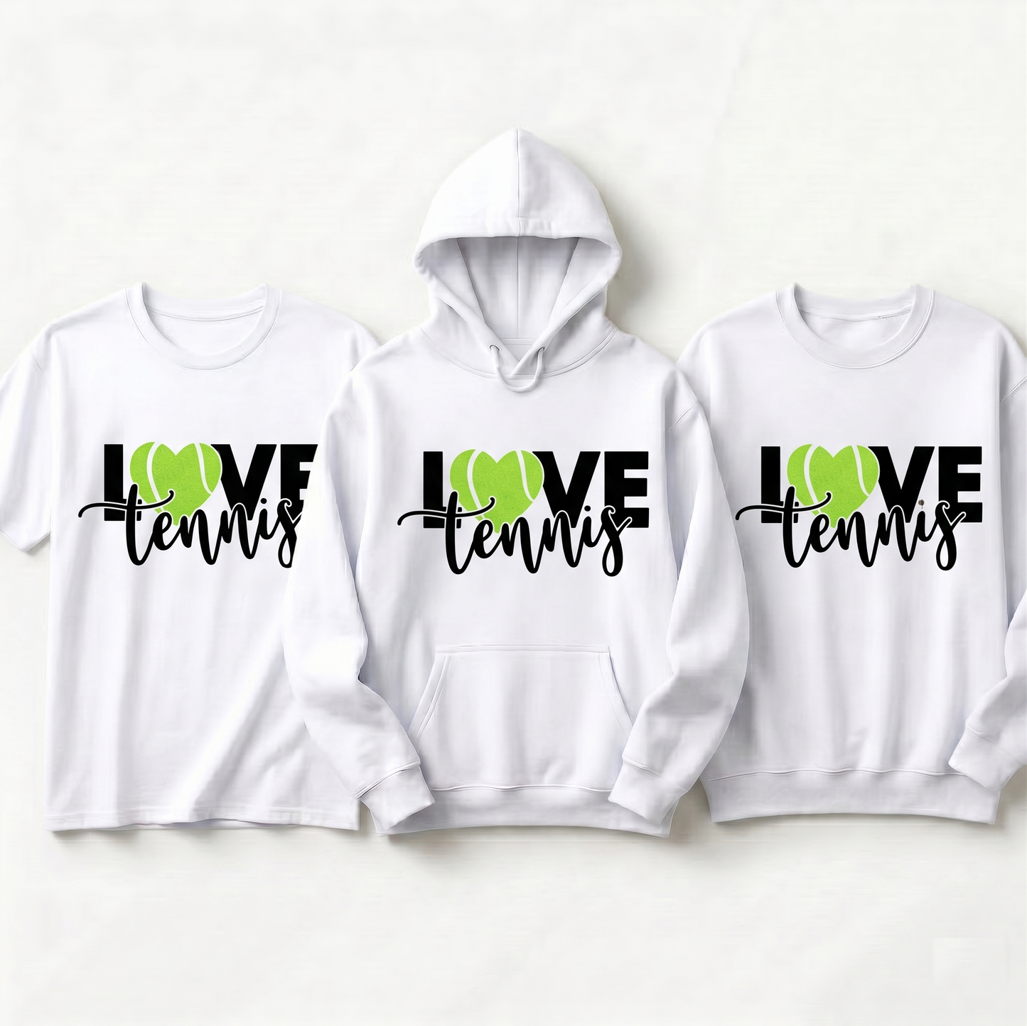 Custom LOVE Tennis Heart Hoodie, Tennis Ball Sweatshirt & T-Shirt | Personalized Tennis Team Gift | Cute Tennis Mom Shirt, Coach Gift