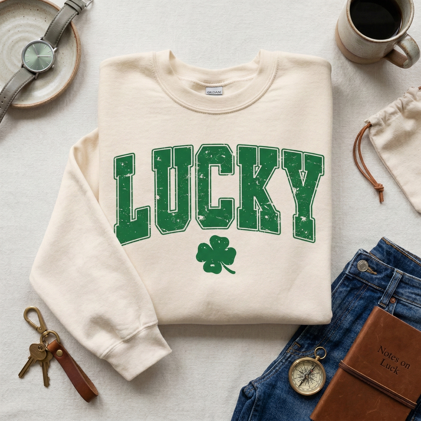Vintage Style Lucky Shamrock Sweatshirt, St Patrick's Day Clover Crewneck