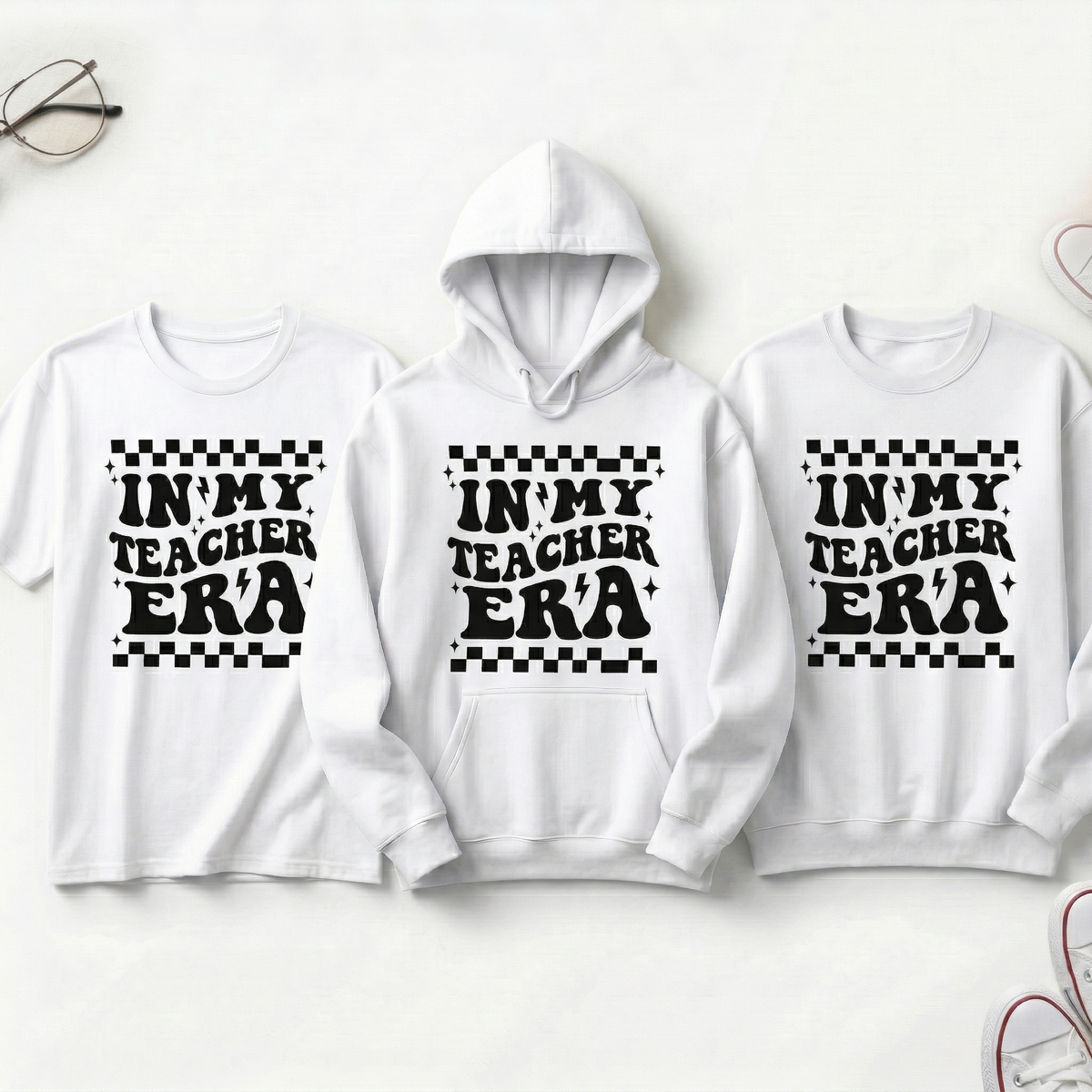 In My Teacher Era Sweatshirt, Custom Teacher Era Shirt, Retro Checkered Teacher Crewneck, Personalized Teacher Gift, Groovy Teacher Pullover
