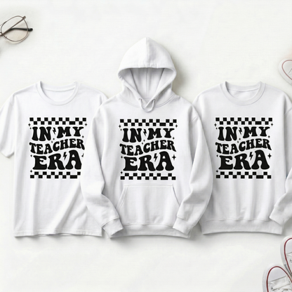 In My Teacher Era Sweatshirt, Custom Teacher Era Shirt, Retro Checkered Teacher Crewneck, Personalized Teacher Gift, Groovy Teacher Pullover