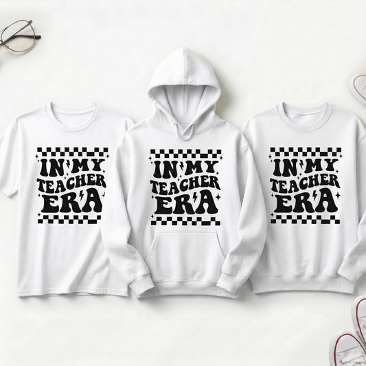 In My Teacher Era Sweatshirt, Custom Teacher Era Shirt, Retro Checkered Teacher Crewneck, Personalized Teacher Gift, Groovy Teacher Pullover